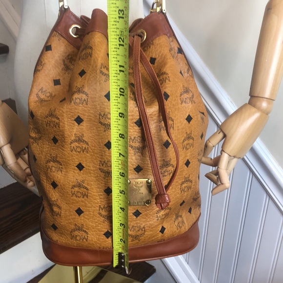 MCM Vicetos Cognac Leather Monogram Bucket Tote Crossbody Shoulder Bag Mint - Picture 8 of 16